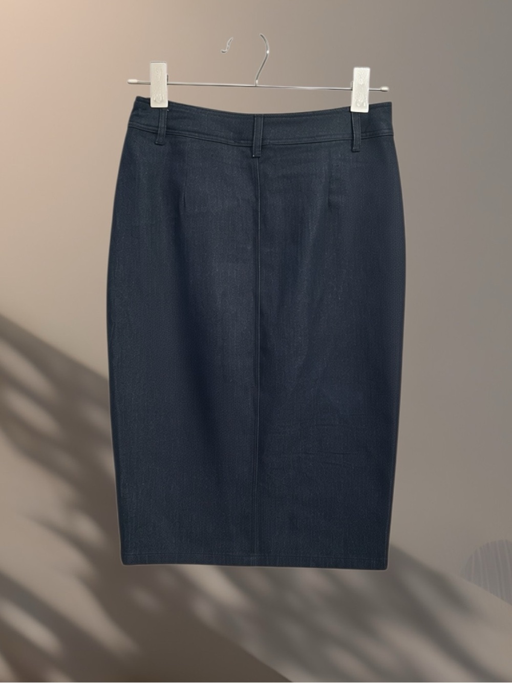 Boho Patchwork Button-Front Denim Midi Skirt in Blue and Tan Small - Picture 4 of 7